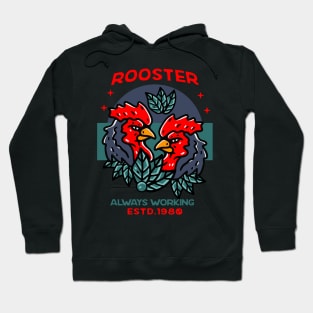 Double Rooster Illustration Hand Drawn Hoodie